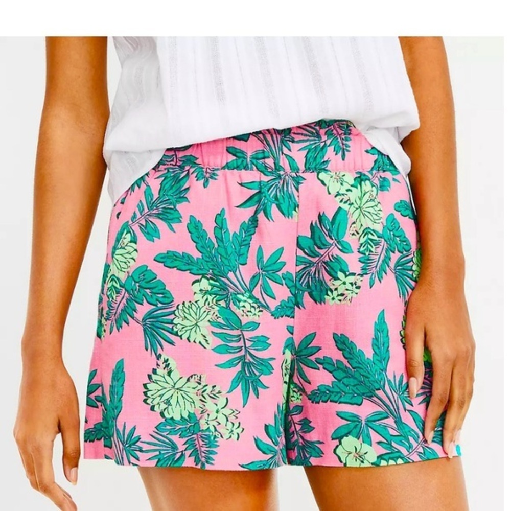 Loft High Waist Pink and Green Tropical Shorts